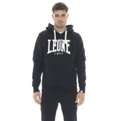 Bluza z bawełna z kaptur na trening na czas wolny. Czarne bluzy męskie LEONE 1947 APPAREL, bez wzorów, z bawełny, sportowe, bez ramiączek, bez kaptura. W wyprzedaży za 147.35 zł.