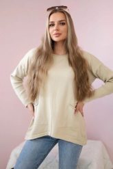 Sweter z kieszeniami z przodu beżowy. Brązowe swetry nierozpinane damskie KESI, na jesień, l, bez wzorów, z jeansu, eleganckie, bez kołnierzyka, plus size, bez ramiączek. Za 178.78 zł.