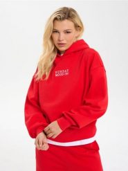 Bluza hoodie z bawełną - czerwony. Czerwone bluzy damskie Sinsay, l, bez wzorów, z bawełny, bez ramiączek, bez kaptura. Za 45.99 zł.
