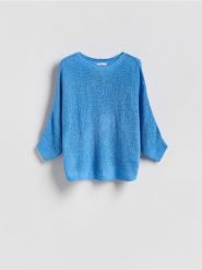 Gładki sweter - jasnoniebieski. Niebieskie swetry nierozpinane damskie Reserved, l, bez wzorów, z dzianiny, bez kołnierzyka, bez ramiączek. Za 89.99 zł.