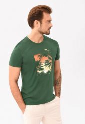 Koszulka z letnim nadrukiem T-ROAM. Zielone t-shirty męskie Volcano, l, bez wzorów, z bawełny, bez kołnierzyka, bez ramiączek. Za 59.99 zł.