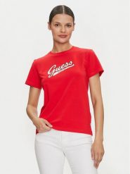Guess Jeans T-Shirt W4YI13 J1314 Czerwony Regular Fit. Czerwone t-shirty damskie Guess Jeans, xs, z aplikacjami, z bawełny, bez kołnierzyka, bez ramiączek. Za 99.99 zł.