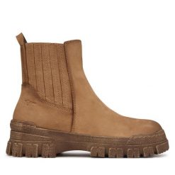 Botki Tamaris. Brązowe botki damskie Tamaris, bez wzorów, bez obcasa, na płaskiej podeszwie, bez zapięcia. Za 484.99 zł.