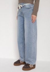 Niebieskie Jeansy Balloon z Regularnym Stanem i Ozdobnym Wiązaniem Rislyn. Niebieskie spodnie materiałowe damskie Born2be, bez wzorów, z jeansu, klasyczne. Za 119.99 zł.