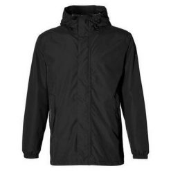 Rowerowa kurtka przeciwdeszczowa Hoga unisex, kruczoczarna. Czarne kurtki męskie BASIL, bez wzorów, z materiału, sportowe, bez kaptura. Za 419.90 zł.