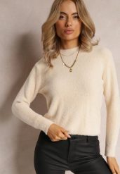 Beżowy Sweter Wełniany Elisabema. Brązowe swetry nierozpinane damskie Renee, l, bez wzorów, z tkaniny, casualowe, bez kołnierzyka, bez ramiączek. Za 59.99 zł.