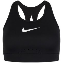 Stanik damski Nike Swoosh Bra, średnie wsparcie, Dri-FIT. Czarne bielizna sportowa damska Nike, xs, bez wzorów, z poliesteru, dri-fit (nike). Za 57.47 zł.