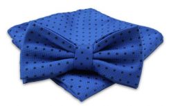 Niebieska, Błękitna Mucha Męska -ALTIES- z Taką Samą Poszetką, w Groszki, Kropki. Niebieskie krawaty i muchy Alties, bez wzorów, eleganckie. Za 54.00 zł.