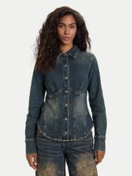 Guess Jeans Koszula jeansowa W5BH47 D4ON3 Granatowy Regular Fit. Niebieskie koszule damskie Guess Jeans, s, z aplikacjami, z bawełny, bez kołnierzyka, bez ramiączek. Za 619.99 zł.