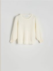Strukturalny sweter z wiskozą - złamana biel. Swetry nierozpinane damskie Reserved, l, bez wzorów, z dzianiny, bez kołnierzyka, bez ramiączek. W wyprzedaży za 69.99 zł.