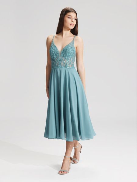 Hey Kyla Sukienka koktajlowa 5AC106HK Niebieski Slim Fit. Niebieskie sukienki damskie Hey Kyla, bez wzorów, z syntetyku, wizytowe, bez kołnierzyka, bez ramiączek. Za 719.99 zł.