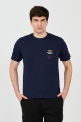 AERONAUTICA MILITARE Granatowy t-shirt Short Sleeve. Niebieskie t-shirty męskie Aeronautica Militare, m, bez wzorów, bez kołnierzyka, bez ramiączek. W wyprzedaży za 159.99 zł.