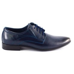 Lukas Buty męskie wizytowe 256 granatowe niebieskie. Niebieskie buty wizytowe męskie bez wzorów, z jeansu, bez obcasa, bez zapięcia. Za 367.89 zł.