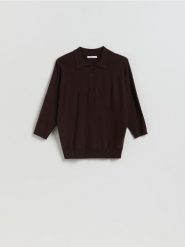 Sweter polo z wiskozą - brązowy. Brązowe swetry nierozpinane damskie Reserved, l, bez wzorów, z dzianiny, bez kołnierzyka, bez ramiączek. Za 99.99 zł.