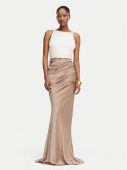 Elisabetta Franchi Sukienka wieczorowa AB-R17-62E2 Brązowy jasny Slim Fit. Brązowe sukienki damskie Elisabetta Franchi, bez wzorów, z syntetyku, wizytowe, bez kołnierzyka, bez ramiączek. Za 3,399.00 zł.