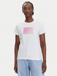 Tommy Jeans T-Shirt Gradient Flag DW0DW20905 Biały Regular Fit. Białe t-shirty damskie Tommy Jeans, xl, bez wzorów, z bawełny, bez kołnierzyka, bez ramiączek. Za 159.99 zł.