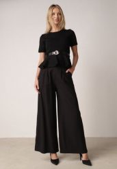 Czarne Szerokie Spodnie Wiskozowe w Garniturowym Stylu z Paskiem Qera. Czarne spodnie materiałowe damskie Born2be, bez wzorów, z jeansu, eleganckie. Za 129.99 zł.