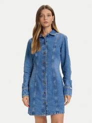 Guess Jeans Sukienka jeansowa W5BK48 D5M48 Niebieski Slim Fit. Niebieskie sukienki damskie Guess Jeans, m, z aplikacjami, z bawełny, bez kołnierzyka, bez ramiączek. Za 469.99 zł.