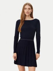 Morgan Sukienka dzianinowa 251-RMCLO Granatowy Slim Fit. Niebieskie sukienki damskie Morgan, xl, bez wzorów, z dzianiny, bez kołnierzyka, bez ramiączek. Za 249.99 zł.