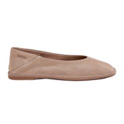 Zamszowe Baleriny Damskie Big Star RR274082 Beżowe beżowy. Brązowe balerinki damskie bez wzorów, z zamszu, retro, bez obcasa, bez zapięcia. Za 335.68 zł.