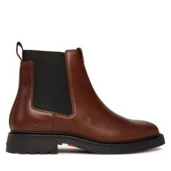 Sztyblety Tommy Hilfiger. Brązowe botki męskie Tommy Hilfiger, bez wzorów, bez obcasa, bez zapięcia. Za 559.99 zł.