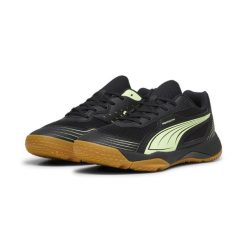 Halowe buty sportowe Solarflash III PUMA Black Fizzy Apple Yellow. Czarne buty sportowe męskie Puma, bez wzorów, bez zapięcia, do piłki ręcznej. W wyprzedaży za 220.50 zł.