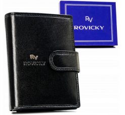 Portfel skórzany Rovicky RV-75699-9-BCA czarny. Czarne portfele męskie ROVICKY, bez wzorów, ze skóry. Za 70.00 zł.