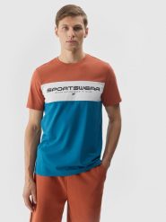 4F T-shirt z nadrukiem męski - brązowy S. Brązowe t-shirty męskie 4F, m, bez wzorów, z bawełny, bez kołnierzyka, bez ramiączek. W wyprzedaży za 39.99 zł.