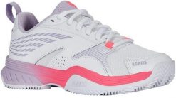 Tennis shoes for ladies K-SWISS SPEEDEX CLAY white/orchid petal EU37. Białe obuwie sportowe damskie K-SWISS, bez wzorów, bez zapięcia. Za 385.97 zł.