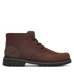 Trzewiki Skechers. Brązowe botki męskie Skechers, bez wzorów, bez obcasa, bez zapięcia. Za 499.99 zł.