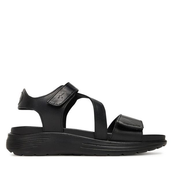 Sandały Tamaris. Czarne sandały damskie Tamaris, bez wzorów, bez obcasa, na koturnie, bez zapięcia. Za 149.99 zł.