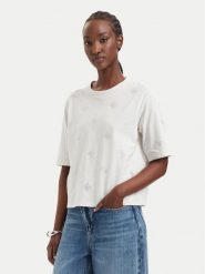 Guess T-Shirt V6GI18 K2985 Kremowy Regular Fit. Białe t-shirty damskie Guess, s, z aplikacjami, z bawełny, bez kołnierzyka, bez ramiączek. Za 182.99 zł.