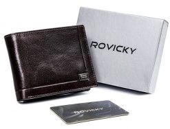 Portfel skórzany Rovicky c. brązowy CPR-021-BAR. Brązowe portfele męskie ROVICKY, bez wzorów, ze skóry. Za 71.99 zł.