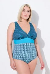 Damski Strój kąpielowy ryby miękkie miseczki dekolt w serek z recyklingu. Zielone stroje kąpielowe damskie Ulla Popken, plus size, bez wzorów, z elastanu. Za 201.99 zł.