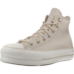 Buty CONVERSE CHUCK TAYLOR ALL STAR LIFT HI Nago. Czerwone obuwie trekkingowe damskie Converse, ze skóry, bez zapięcia. Za 328.99 zł.
