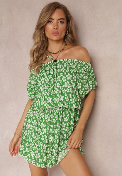 Zielona Wiskozowa Sukienka Mini Hiszpanka z Gumką w Pasie Bradite. Zielone sukienki damskie Renee, na co dzień, l, bez wzorów, z wiskozy, bez kołnierzyka, bez ramiączek, mini, proste. Za 39.99 zł.