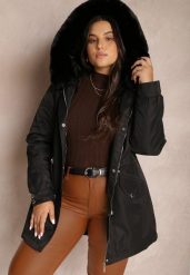 Czarna Kurtka Parka Nylonowa Mivo. Czarne kurtki damskie Renee, plus size, bez wzorów, z futra, plus size, bez kaptura. Za 219.99 zł.