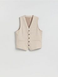 Kamizelka garniturowa w kratę - beżowy. Brązowe garnitury męskie Reserved, bez wzorów, z tkaniny. Za 159.99 zł.