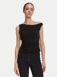 Guess Top W6YP38 K4517 Czarny Slim Fit. Czarne topy damskie Guess, l, z aplikacjami, z wiskozy, bez kołnierzyka, bez ramiączek. Za 264.99 zł.