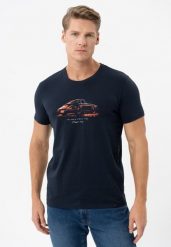 T-shirt z nadrukiem T-SINGER. Niebieskie t-shirty męskie Volcano, l, bez wzorów, z bawełny, bez kołnierzyka, bez ramiączek. Za 59.99 zł.