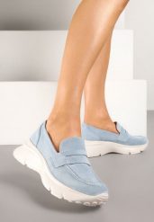 Niebieskie Półbuty w Stylu Mokasynów na Platformie Viandis. Niebieskie półbuty damskie Renee, z aplikacjami, z jeansu, eleganckie, bez obcasa, na platformie, bez zapięcia. Za 109.99 zł.