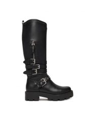 Guess Kozaki FLFYNK ELE11 Czarny. Czarne kozaki damskie Guess, z aplikacjami, ze skóry, bez obcasa, na płaskiej podeszwie, bez zapięcia. Za 819.99 zł.