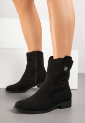 Czarne Botki Kowbojki Ażurowe Efaliria. Czarne botki damskie Renee, w ażurowe wzory, bez obcasa, na płaskiej podeszwie, bez zapięcia. Za 109.99 zł.