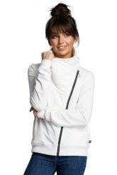 Sportowa Bluza Zapinana na Ukośny Zamek - Ecru. Fioletowe bluzy damskie MOE, l, bez wzorów, z bawełny, sportowe, bez ramiączek, bez kaptura. Za 273.90 zł.
