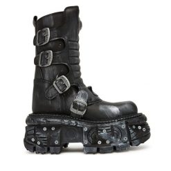 Botki NEW ROCK. Szare botki damskie NEW ROCK, bez wzorów, rockowe, bez obcasa, na słupku, bez zapięcia. Za 1,699.00 zł.