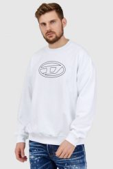 DIESEL Biała bluza męska z wytłaczanym logo. Białe bluzy męskie Diesel, l, bez wzorów, prążkowane, bez ramiączek, bez kaptura. W wyprzedaży za 459.99 zł.