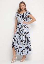 Niebieska Wiskozowa Sukienka Rozkloszowana Zdobiona Geometrycznym Printem Niserias. Niebieskie sukienki damskie Born2be, na co dzień, na lato, l, z aplikacjami, z wiskozy, eleganckie, bez kołnierzyka, bez ramiączek, midi, rozkloszowane. Za 74.99 zł.