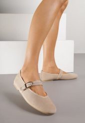 Ciemnobeżowe Balerinki w Stylu Mary Jane Urifiel. Brązowe balerinki damskie Born2be, bez wzorów, z jeansu, eleganckie, bez obcasa, bez zapięcia. Za 59.99 zł.