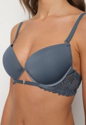 Granatowy Biustonosz Push-Up z Koronką i Wycięciem z Przodu Sariaris. Niebieskie biustonosze Renee, bez wzorów, z koronki. Za 39.99 zł.