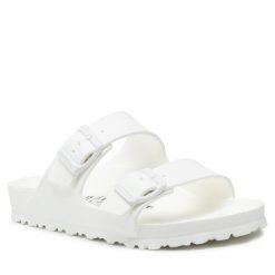 Klapki Birkenstock. Białe klapki damskie Birkenstock, bez wzorów, bez obcasa, bez zapięcia. Za 249.99 zł.